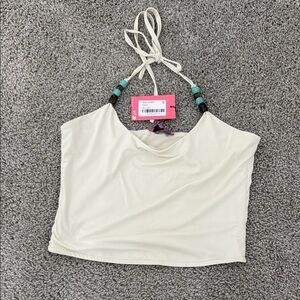 Edikted White Sleeveless Crop Tie Front Tank Top